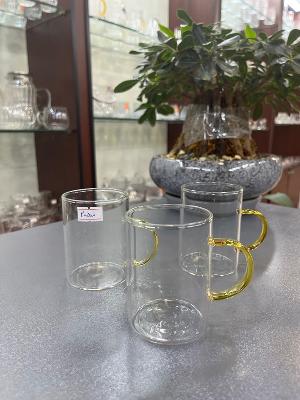 لیوان چایی خوری پیرکس دسته عسلی (تک جعبه )