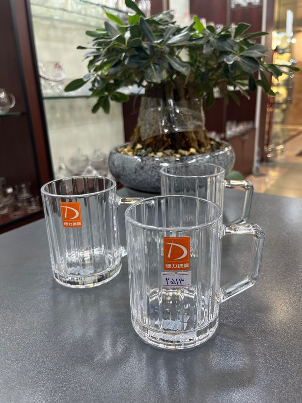 لیوان بلور دسته دار راه راه DELI(دست ۶ عددی)