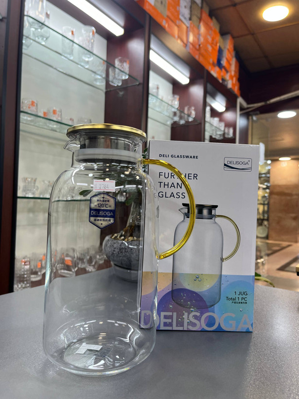 پارچ پیرکس دسته عسلی درب استیل برند دلیDELI