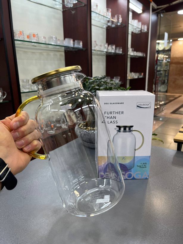 پارچ پیرکس دسته عسلی درب استیل برند دلیDELI