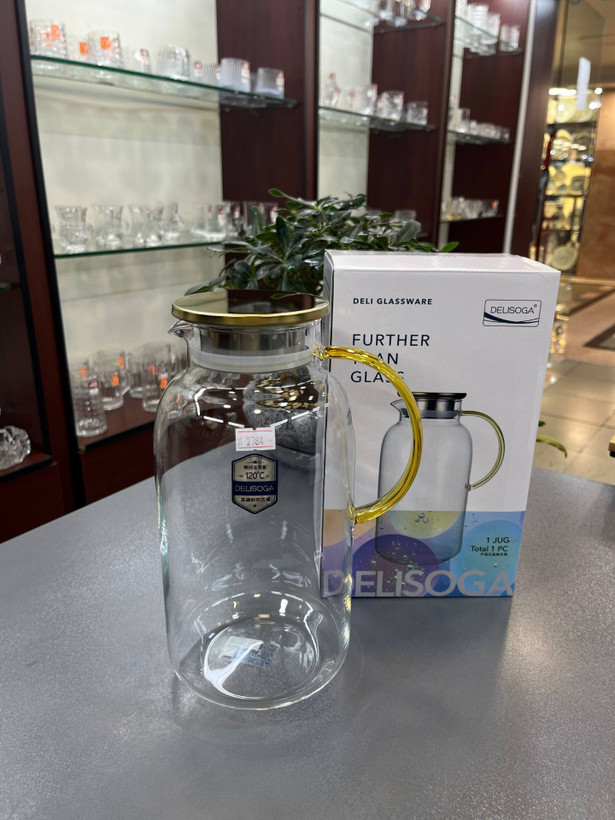پارچ پیرکس دسته عسلی درب استیل برند دلیDELI