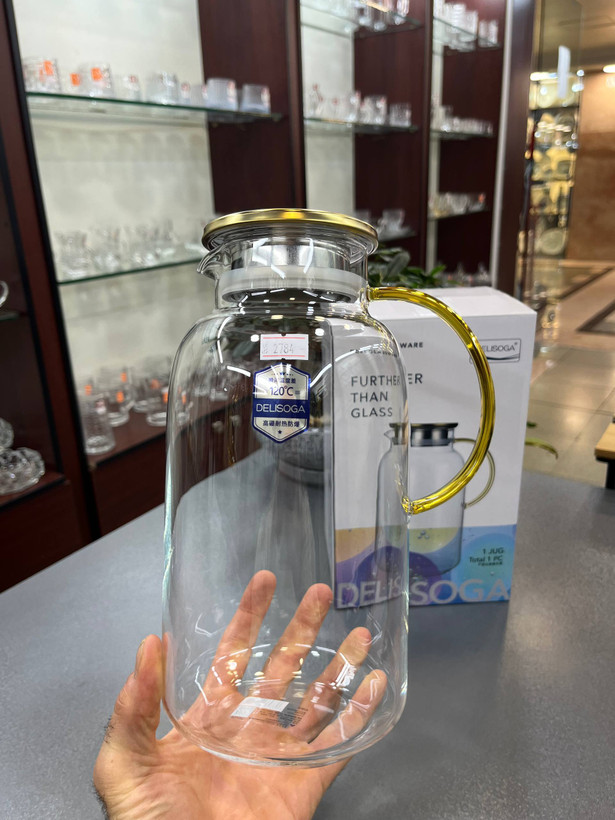 پارچ پیرکس دسته عسلی درب استیل برند دلیDELI