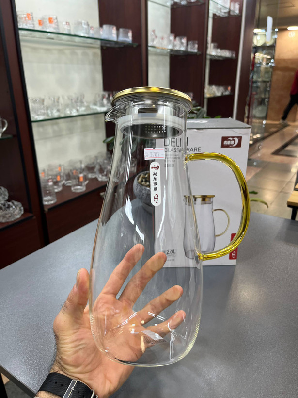 پارچ پیرکس دسته عسلی باریک درب استیل برند دلی DELI