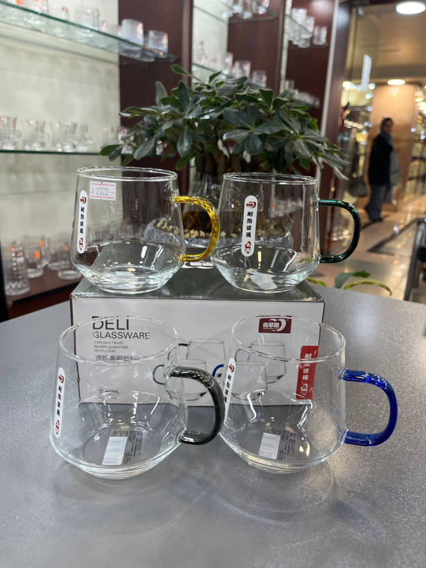 لیوان پیرکس دسته رنگی دلی DELI(دست ۴ تایی)