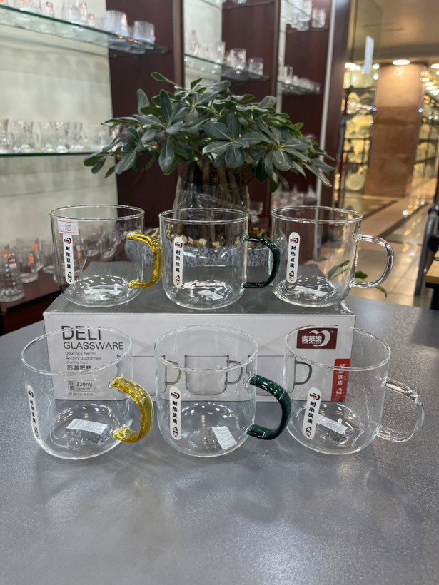 لیوان پیرکس تپل دسته رنگی دلیDELI(دست ۶ تایی)