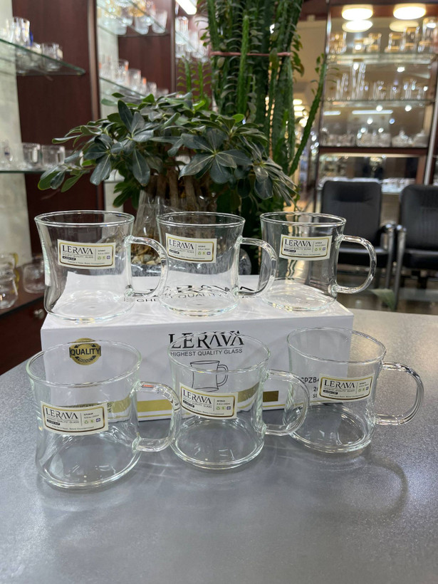 لیوان پیرکس ساده کمر باریک LERAVA(دست ۶ عددی)