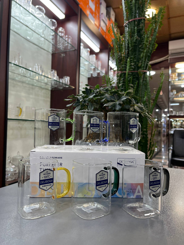 لیوان پیرکس مربع دسته رنگی دلیDELI(دست ۶ عددی)2839