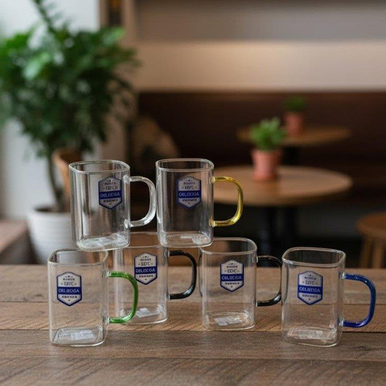 لیوان پیرکس مربع دسته رنگی دلیDELI(دست ۶ عددی)2839