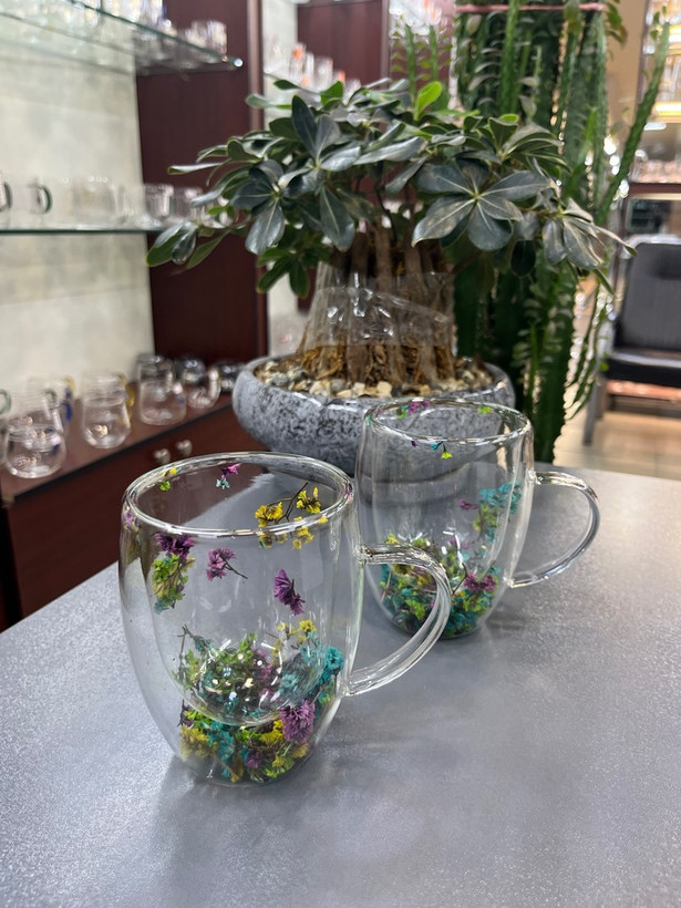 لیوان پیرکس 2 جداره گلدار (تک جعبه)
