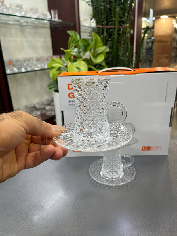 فنجان و نعلبکی بلور دلیDELI دست ۶ عددی