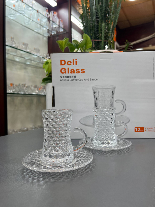 فنجان و نعلبکی بلور دلیDELI دست ۶ عددی