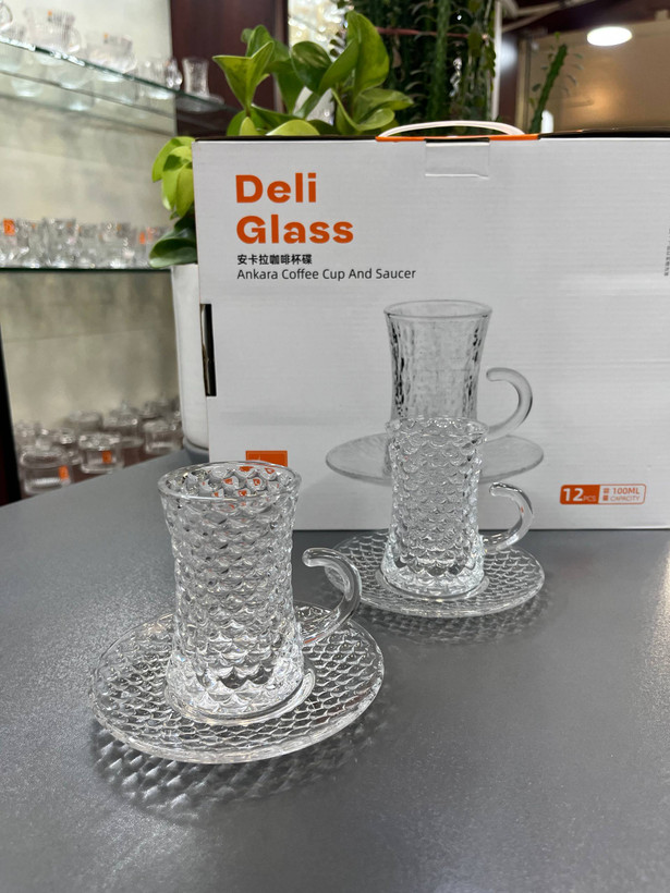فنجان و نعلبکی بلور دلیDELI دست ۶ عددی
